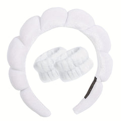 Padded Puffy Spa Headband Soft Comfortable Hair Hoops 1pc + Wristbands 2pcs