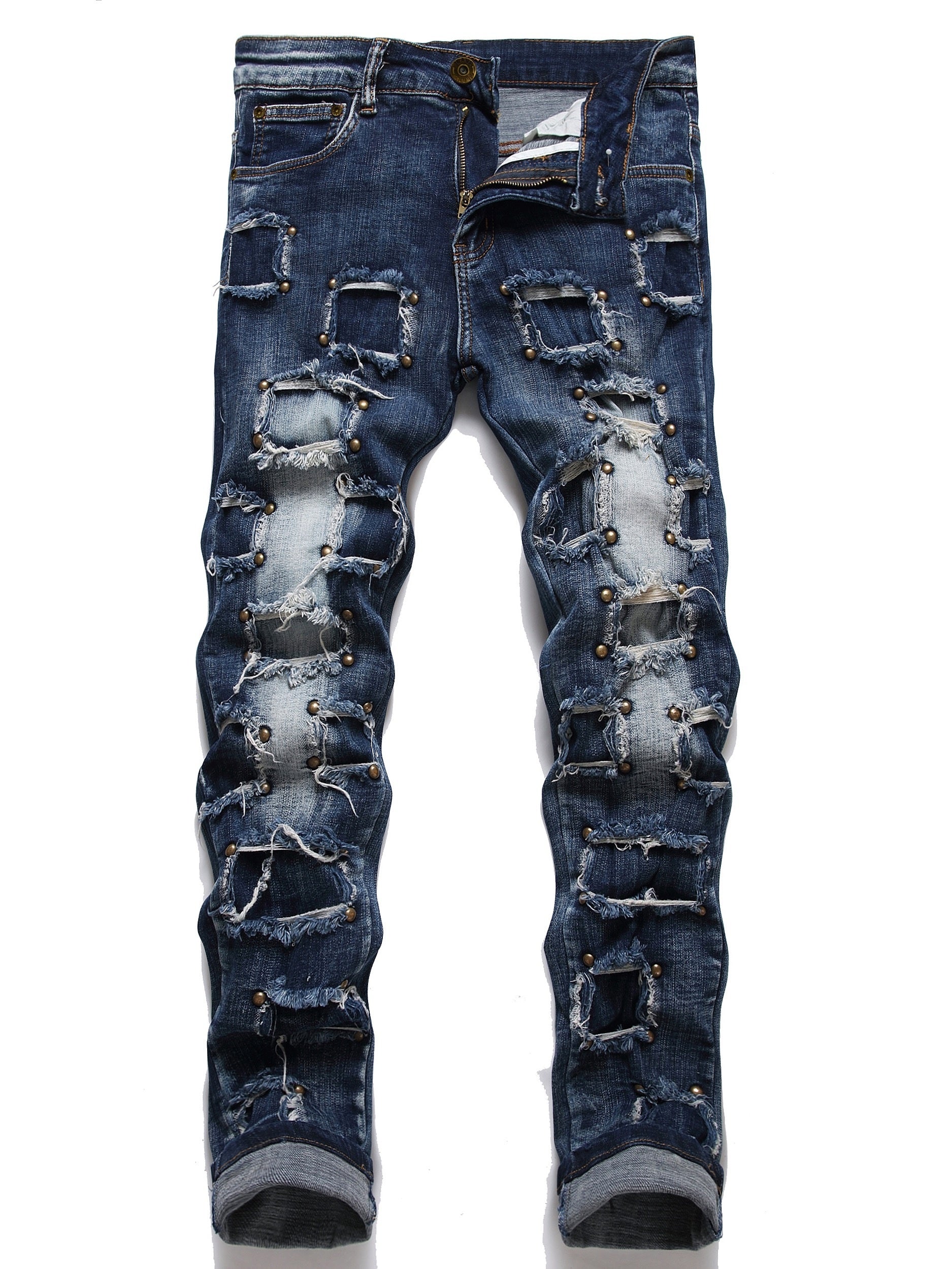 Slim Fit Stretch Ripped Patched Men's Jeans