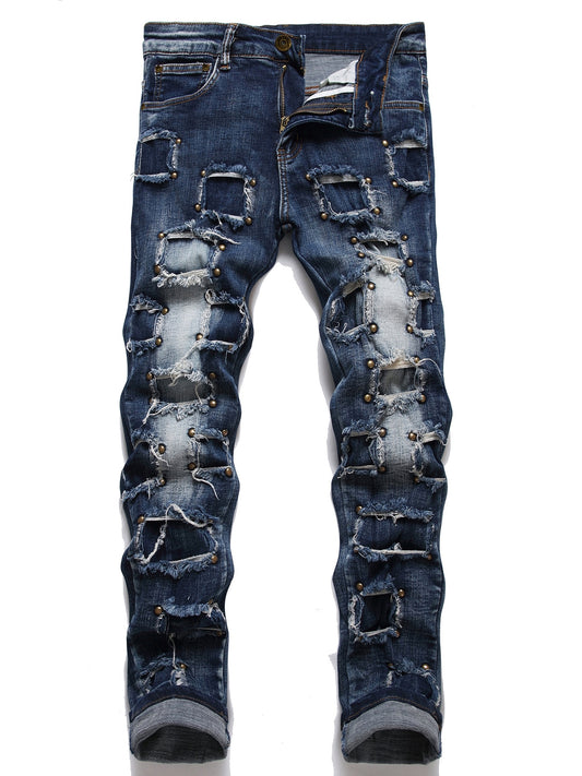 Slim Fit Stretch Ripped Patched Men's Jeans