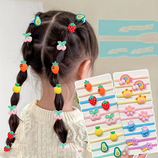 20pcs Cartoon Fruits Hair Tie Elastic Hair Bands Baby Girls Hair Accessories