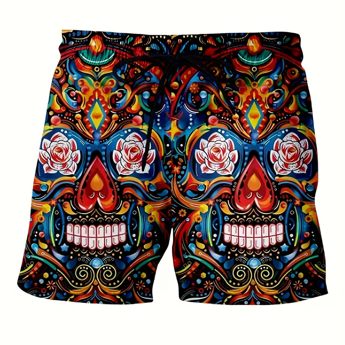 Men's Skull Sketch Drawstring Shorts for Outdoor Activities