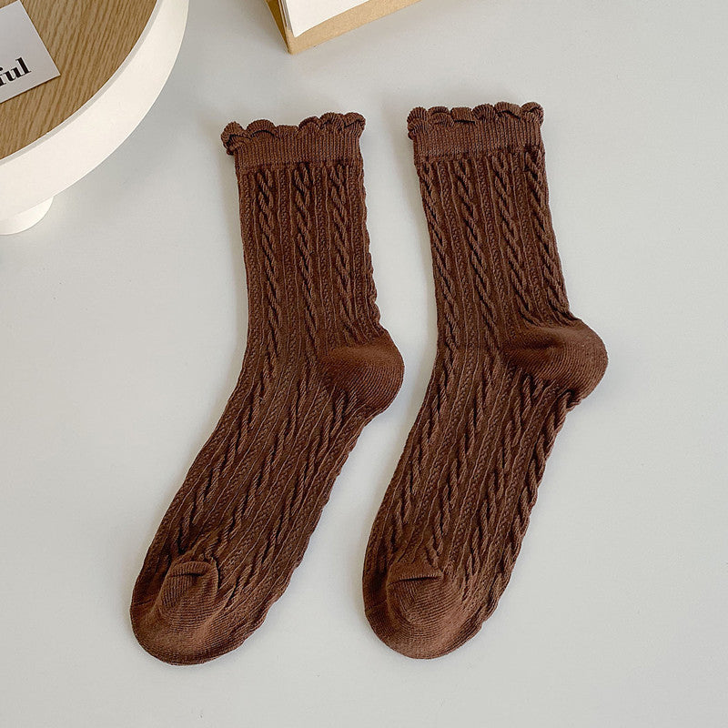 5 Pairs Women's Twist Texture Mid Tube Socks