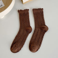 5 Pairs Women's Twist Texture Mid Tube Socks