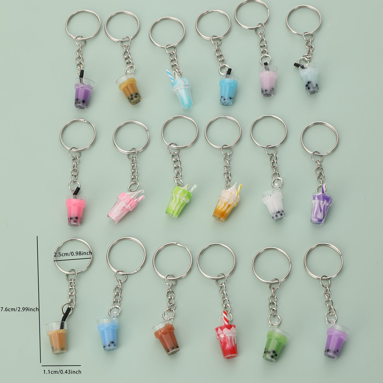 18 PCS Resin Milk Tea Cup Keychain Ice Cream Pendant Bag Accessories Keyring