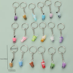 18 PCS Resin Milk Tea Cup Keychain Ice Cream Pendant Bag Accessories Keyring
