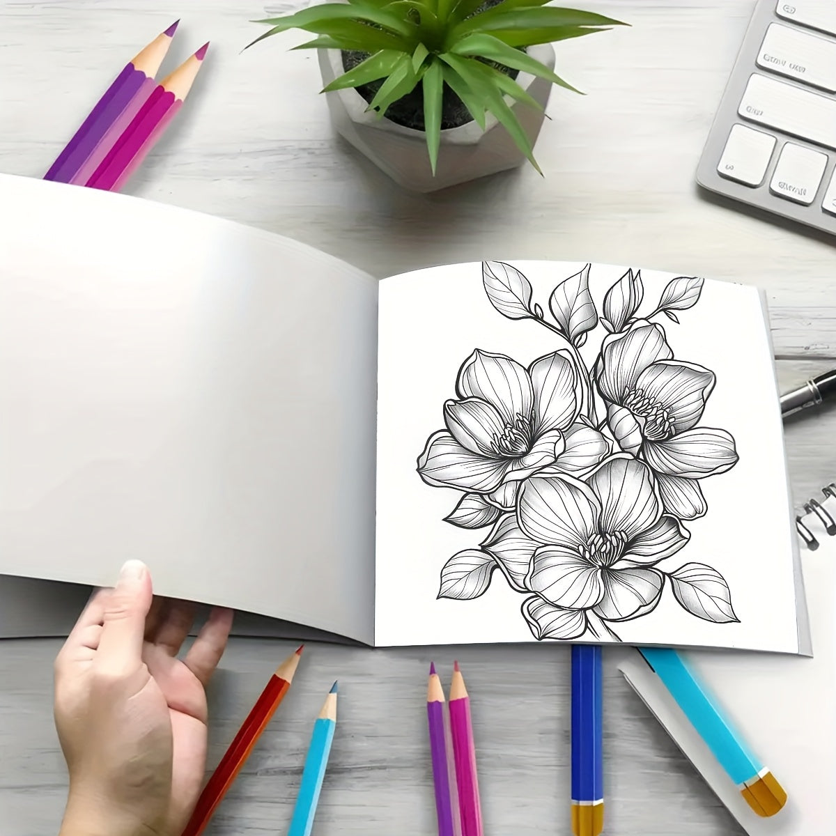 Coloring Book Blooming Flowers Clear Lines & Patterns Gift for Friends