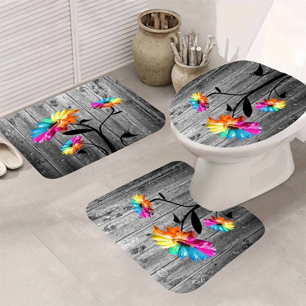 Seven Colored Flower Shower Curtain Set