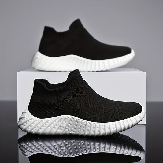 Girl's Solid Woven Knit Slip On Sock Shoes Breathable Soft Sole Sneakers