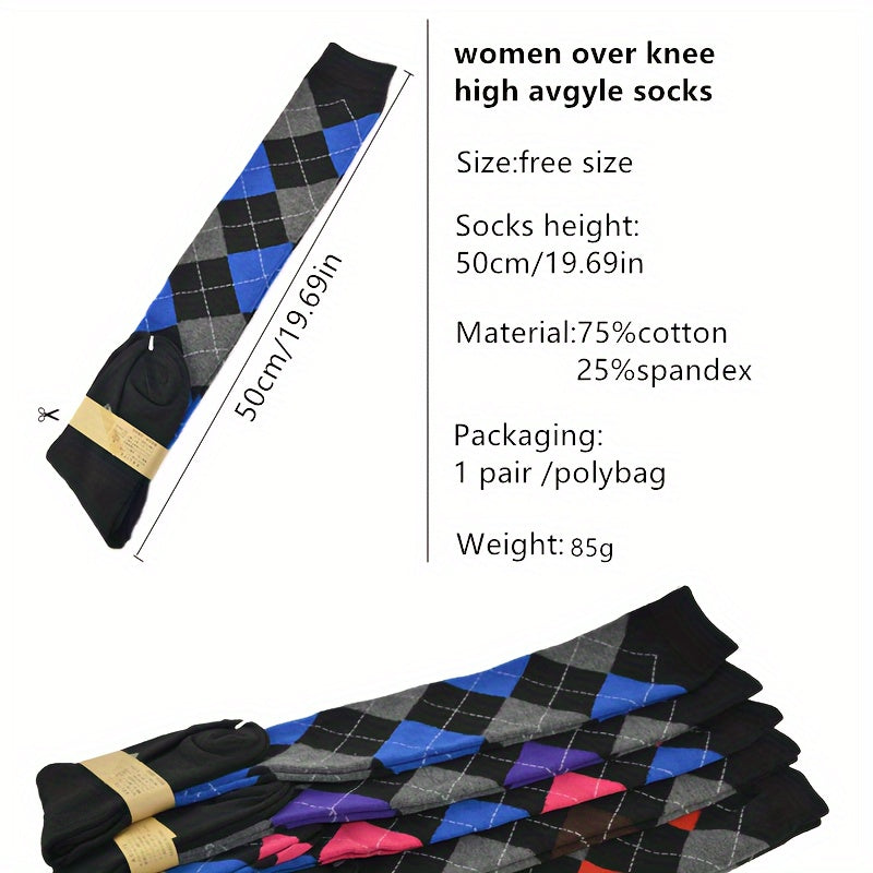 Argyle Thigh High Socks College Style Over The Knee Stockings