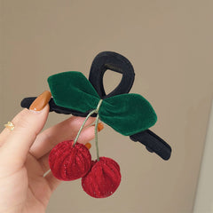 Cherry Flocked Big Hair Claw Clips Strong Hold Grip Hair Jaw Clip