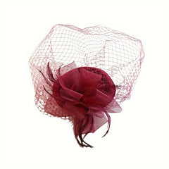 Feathered Debutante Hat with Mesh Veil & Hair Clip