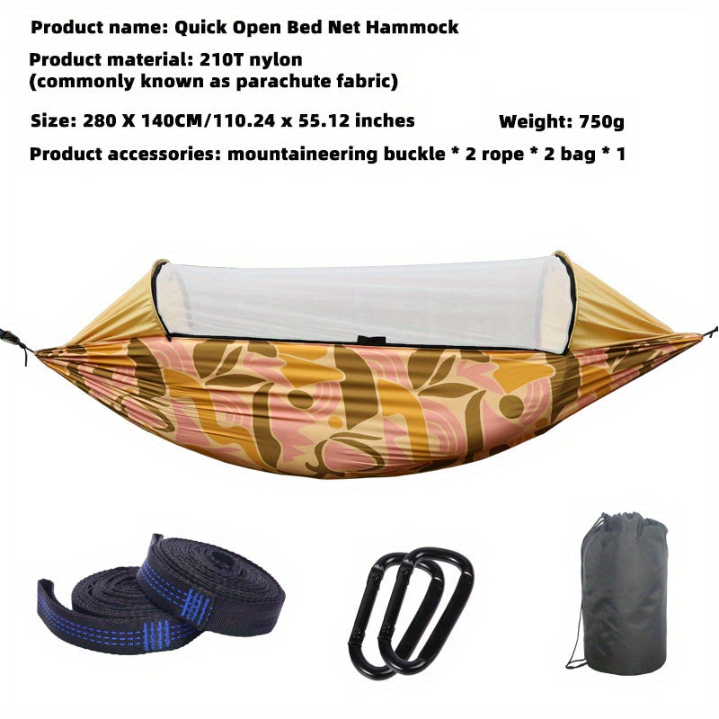 Quick Opening Hammock w/ Reinforced Mesh Mosquito Net - Portable Lightweight