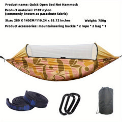 Quick Opening Hammock w/ Reinforced Mesh Mosquito Net - Portable Lightweight