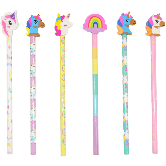 Unicorn Pencils & Erasers 6 Pack Assorted Stationery Set for Kids