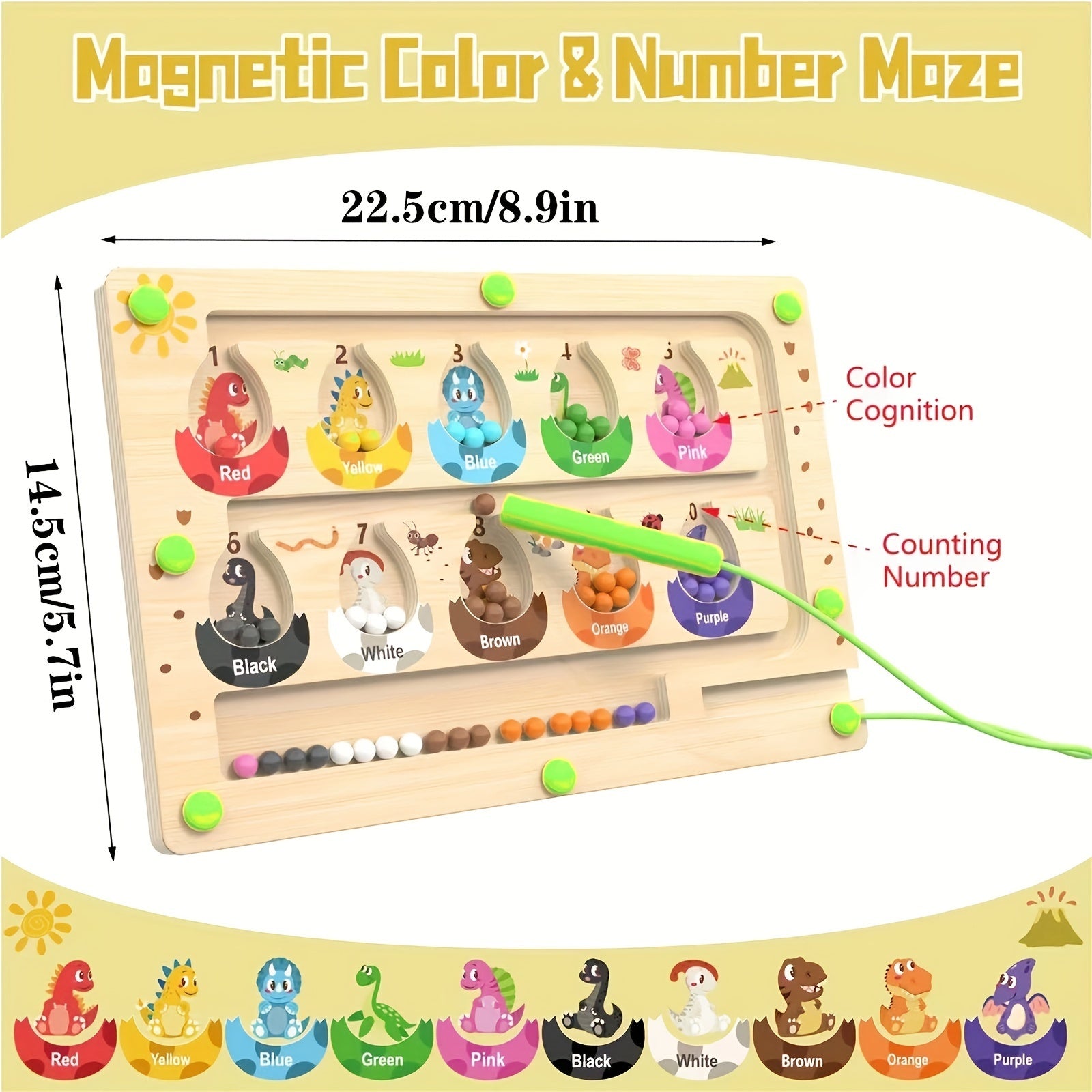 Wooden Dinosaur Magnetic Maze Number Puzzle Toy
