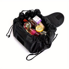 Travel Makeup Bag with Ruched Detail & Faux Pearl Decor