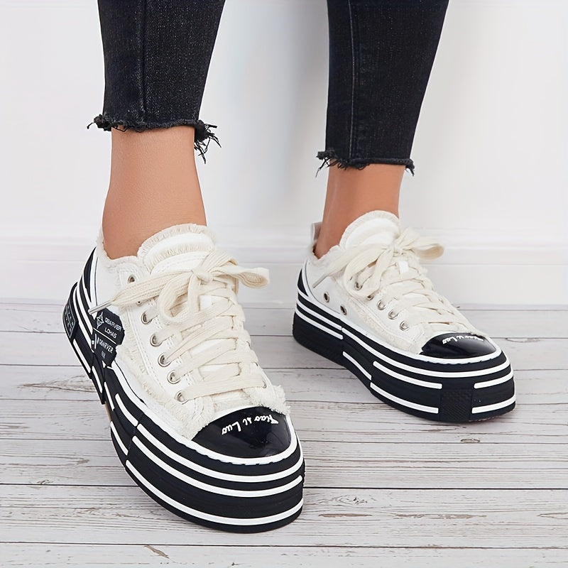 Women's Canvas Lace Up Platform Sneakers