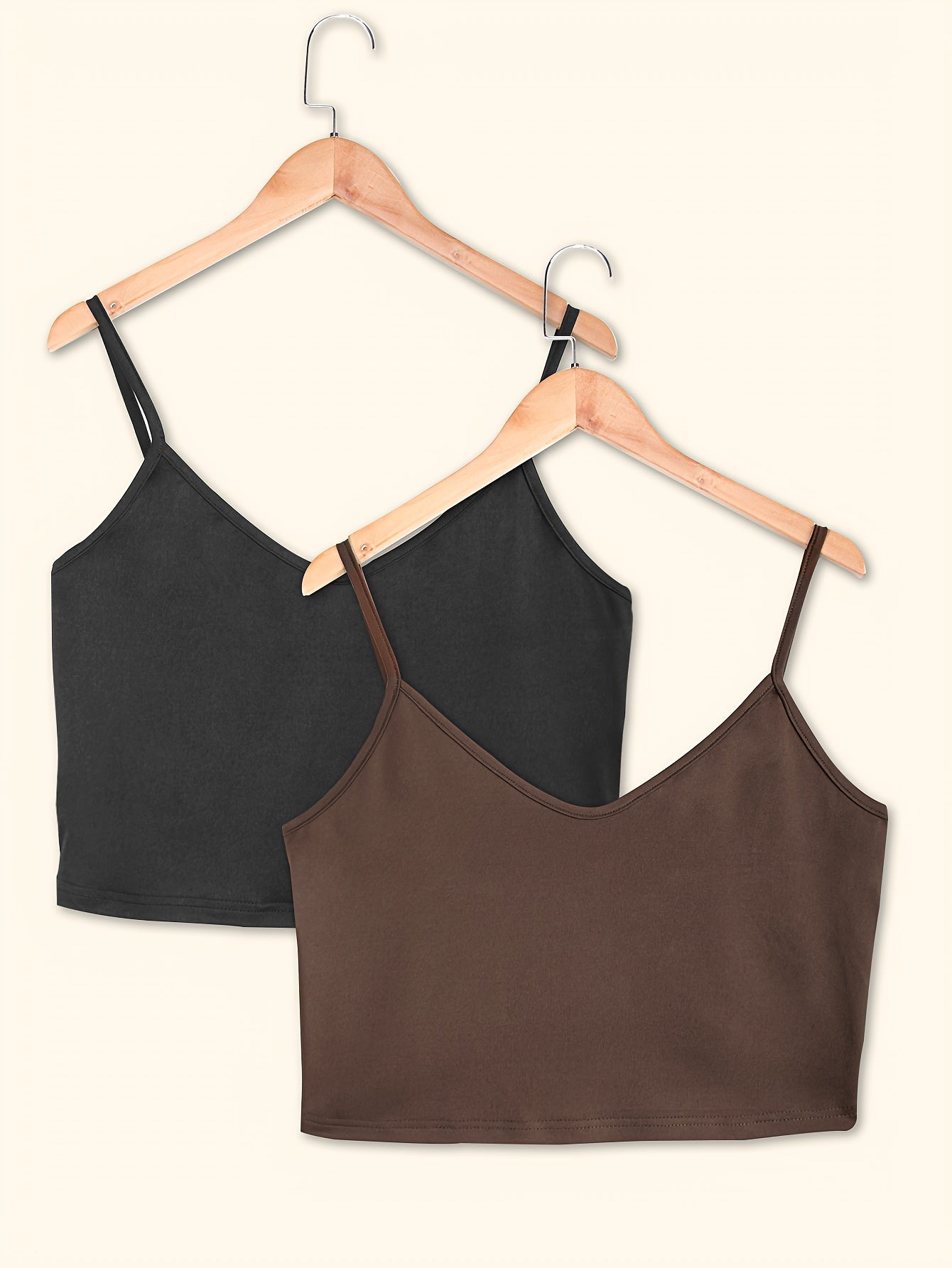 2 Pack Plus Size Solid V Neck Stretch Cami Top Set