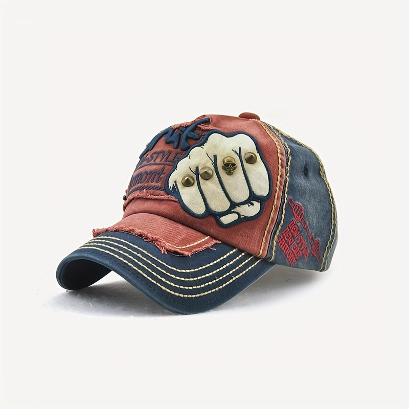 Cotton Sunshade Embroidered Fist Rivet Baseball Cap for Men