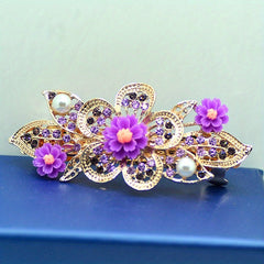 Colorful Flower Girls Hair Clip Barrette Rhinestone Faux Pearls Decor Hairpin