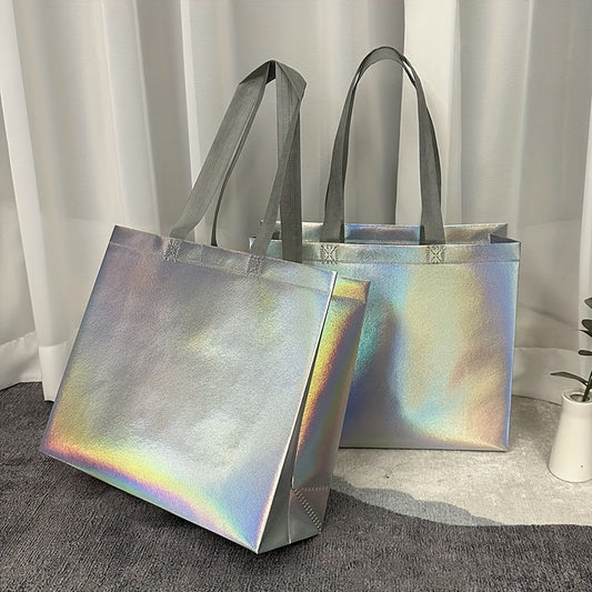 4pcs Laser Tote Bag Non-woven Reusable Gift Bag for Retail Stores