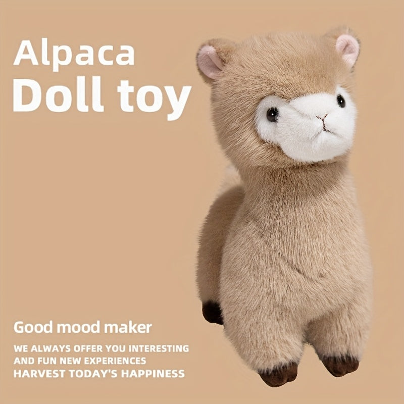 Plush Alpaca Stuffed Animal Toy Realistic Eyes Fluffy Ears Beige Brown