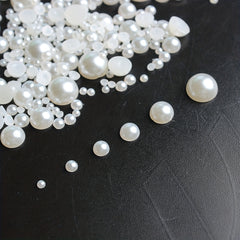 Mixed Size Pearls Acrylic Beads for Jewelry Making, Flat Back Scrapbook Beads