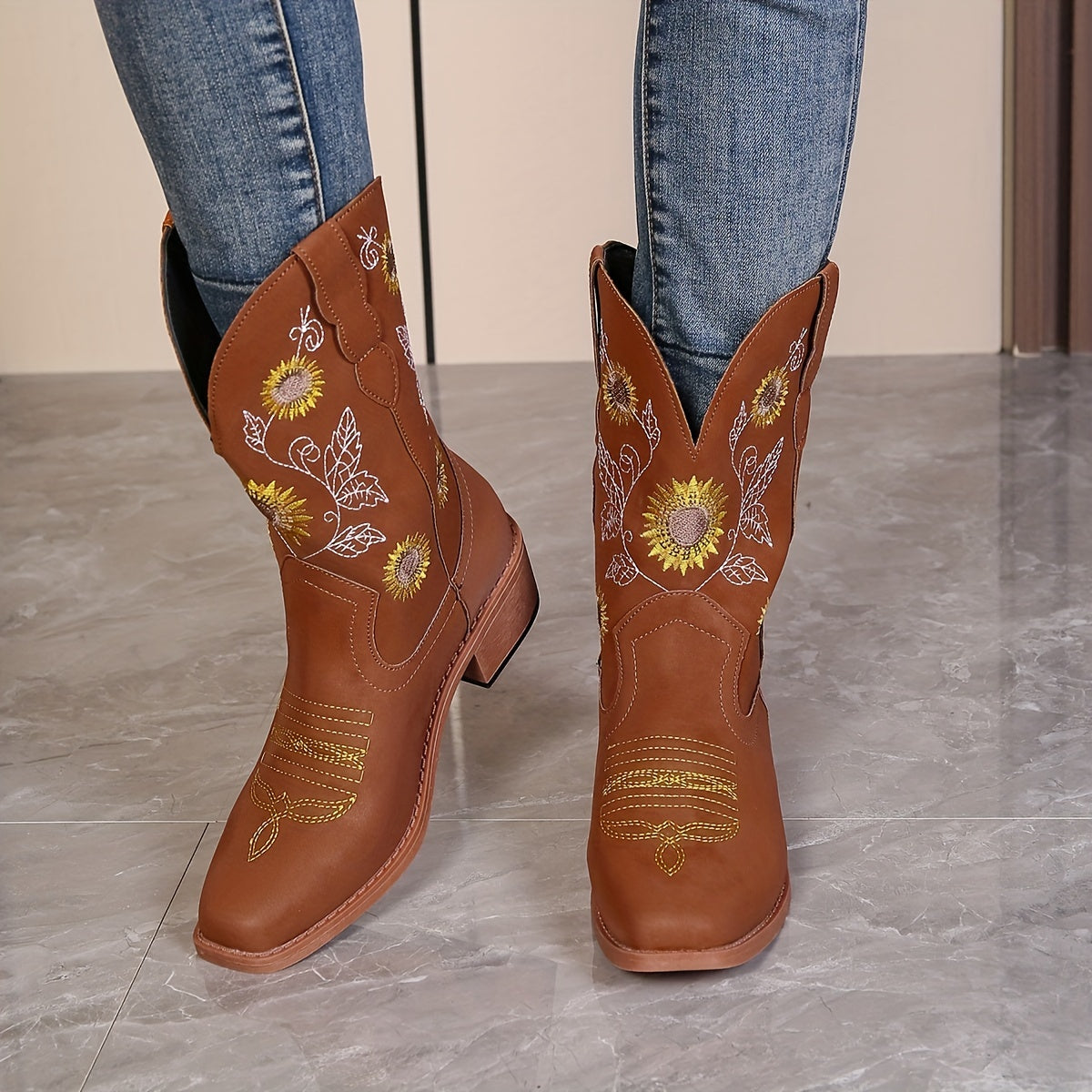 Women's Western Embroidered Cowgirl Boots V cut Heels