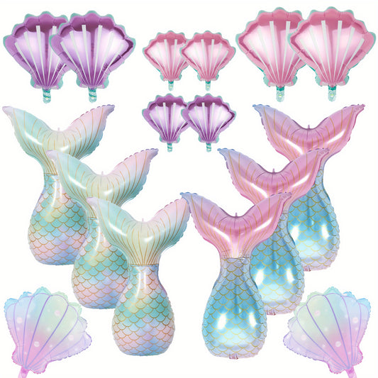 16pcs Mermaid Party Decorations Mermaid Tail Balloons Seashell Foil Balloon Set
