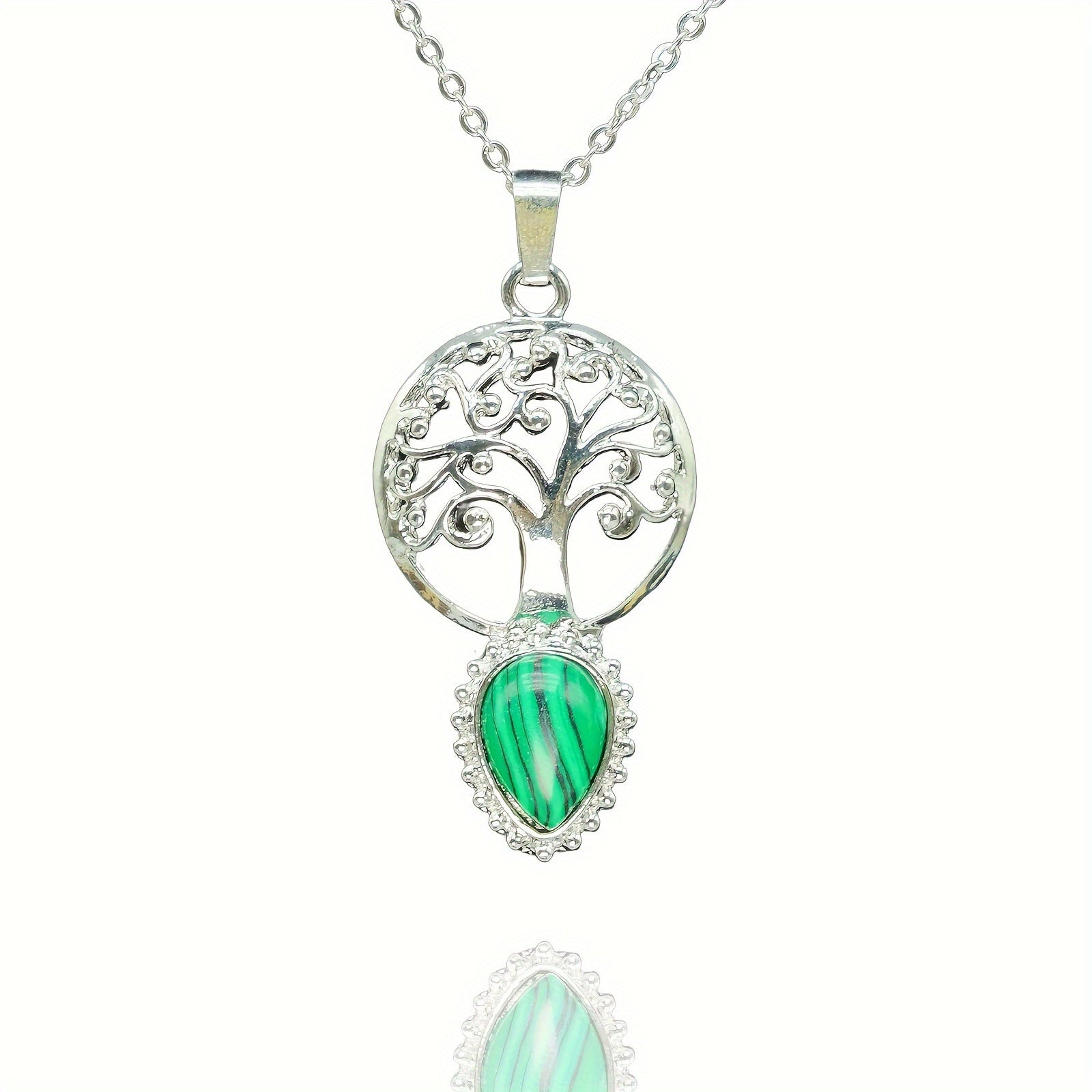Natural Stone Tree Of Life Water Drop Pendant Agate Amethyst Turquoise Necklace