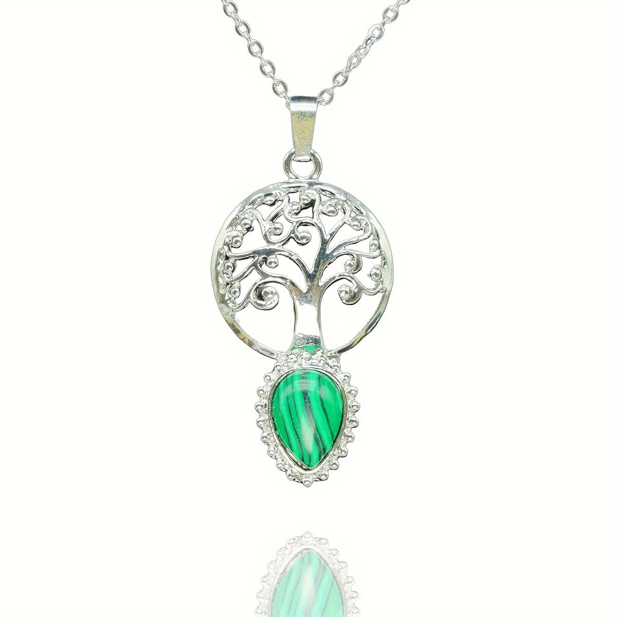 Natural Stone Tree Of Life Water Drop Pendant Agate Amethyst Turquoise Necklace