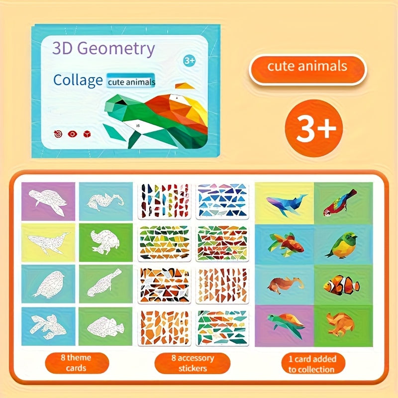 Children's 3D Geometric Puzzle Set DIY Sticker Toys for Kids Aged 3