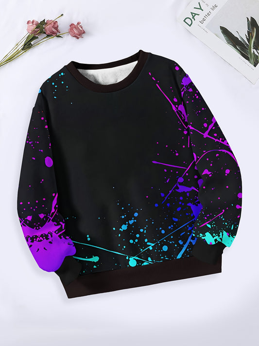 Tie Dye Graffiti Print Crew Neck Sweatshirt Long Sleeve Pullover for Sports