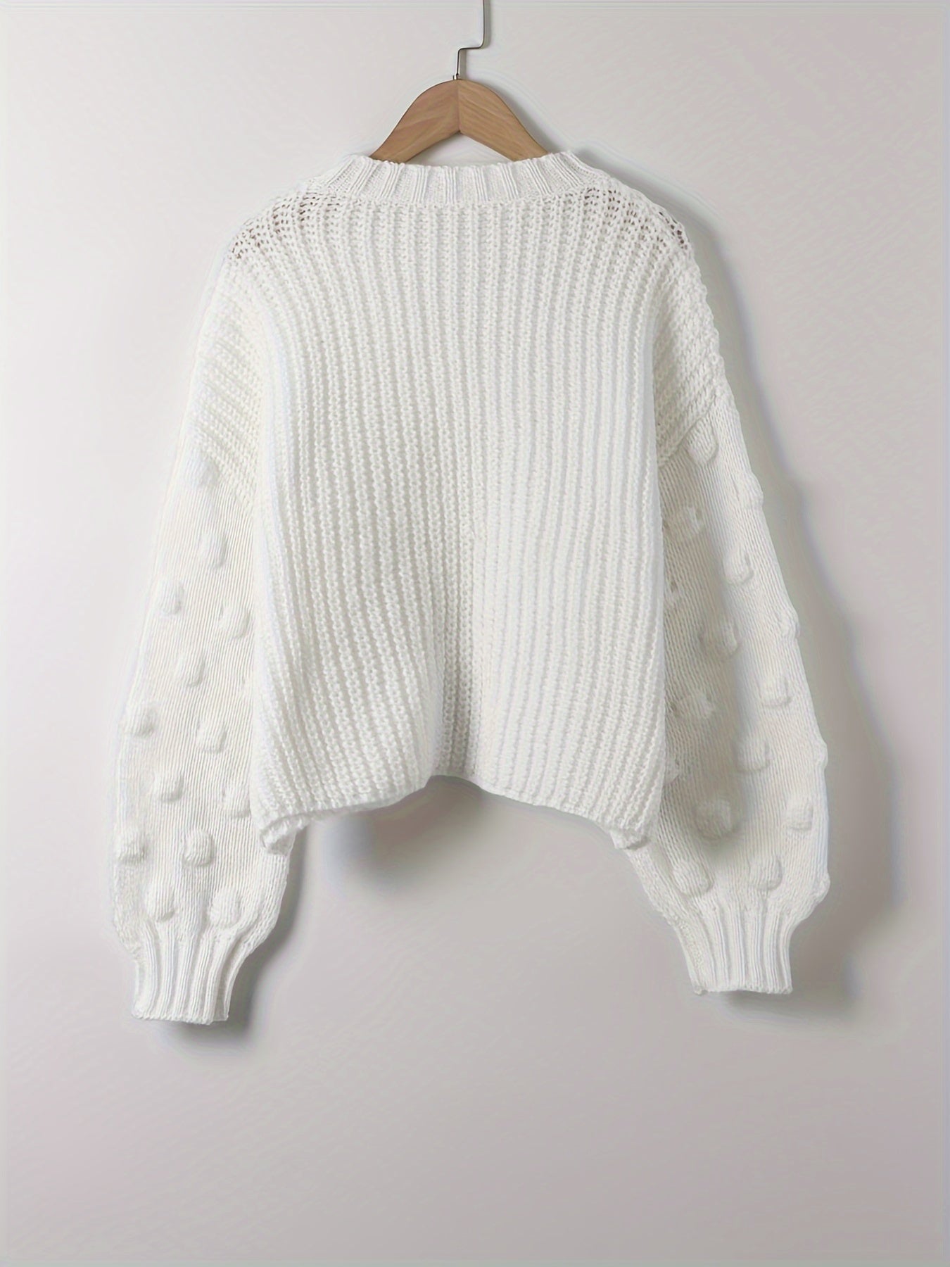  Solid Lantern Sleeve Knitted Pullover Jumper