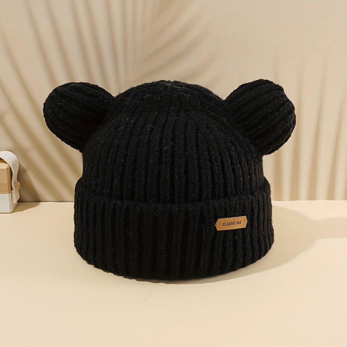Solid Knit Bear Ears Beanie for Autumn Winter