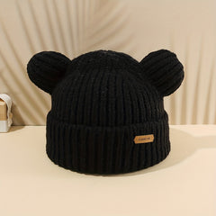 Solid Knit Bear Ears Beanie for Autumn Winter