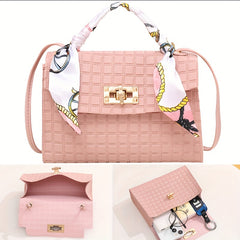 Mini Scarf Handle 3D Plaid Satchel Crossbody Handbag