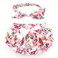 2pcs Baby Flower Pattern Shorts With Headband Set