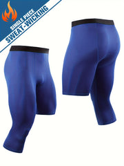 Men's 3/4 Compression Leggings Athletic Base Layer Sport Pants