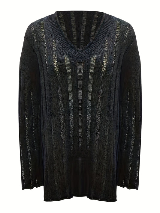  Sexy Sweater Women's Plus Stripe Hollow Out Long Sleeve V Neck