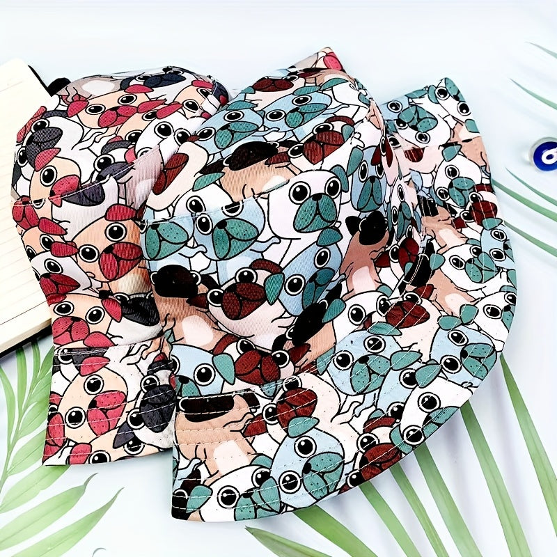 Kids Puppy Doodle Bucket Hat Double Sided Foldable Sun Hat