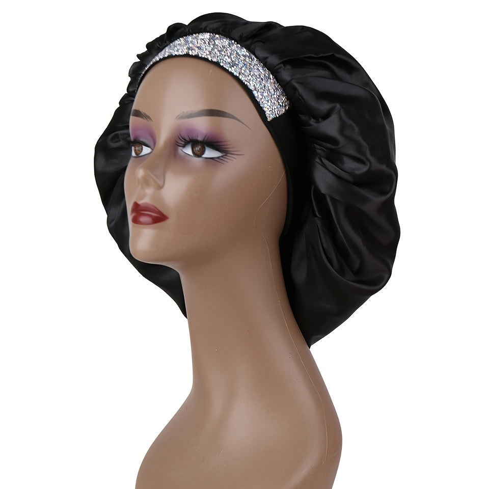 Satin Sleep Cap with Rhinestone Bling - Soft Hair Bonnet for Women