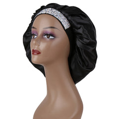 Satin Sleep Cap with Rhinestone Bling - Soft Hair Bonnet for Women