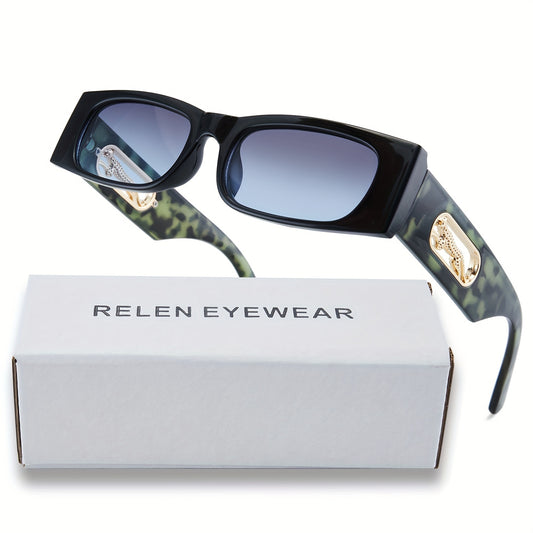 Leopard Rectangle Sunglasses Retro 90s Vintage UV400 Sun Shades