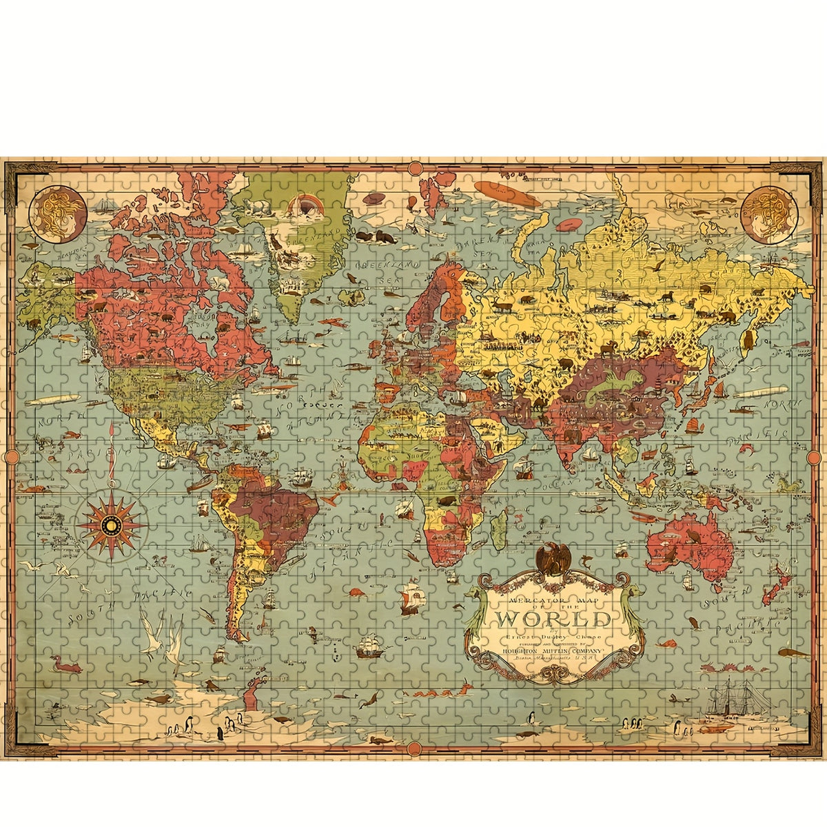 1000pcs Jigsaw Puzzle Retro World Map Wooden Crafts 19.25 x 26.75 inches
