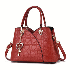 Heart Pattern PU Handbag with Zip Closure for Daily Commute