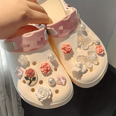 Baroque Style Shoe Charms Butterfly Pearl Flower Accessories