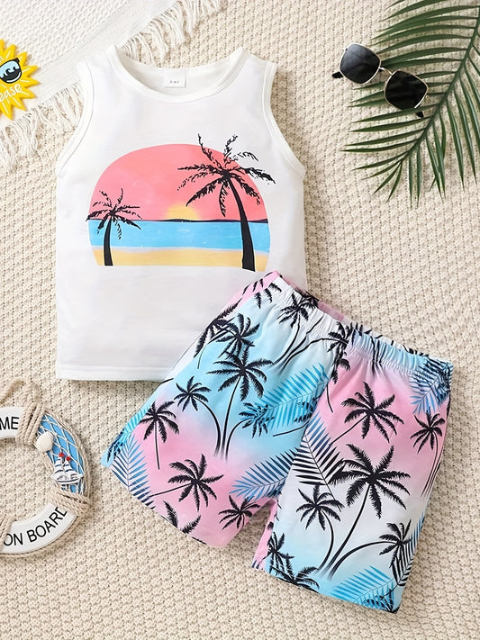 Boys Coconut Trees Tank Top & Shorts Set