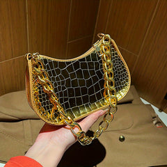 Patent Leather Shoulder Bag Crocodile Embossed Handbag with Chain