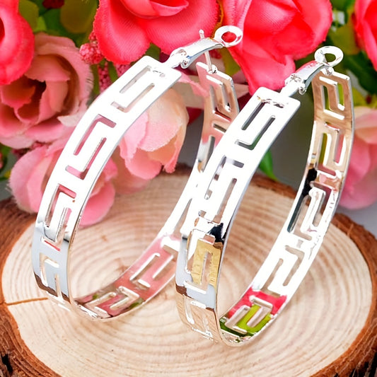 Chunky Big Hoop Earrings 925 Silver Plated Geometric Jewelry For Women Girls